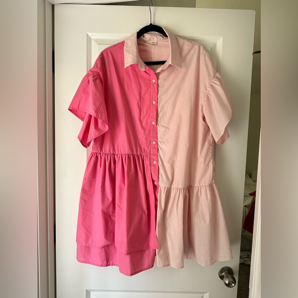 Color-block Button-up Dress